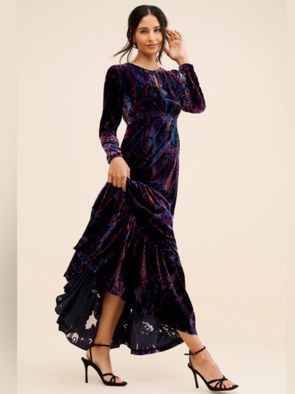 Anthropologie Burnout Velvet Paisley Maxi Dress Size 6